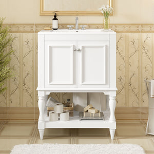 Modern Bathroom Vanity With Sink, Rectangular Cabinet With Open Shelf And Closed Storage
