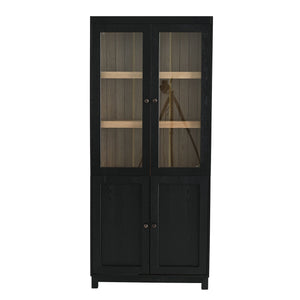 Mid Century Modern Style Tall Display Cabinet With Glass Doors For Collectibles - Black