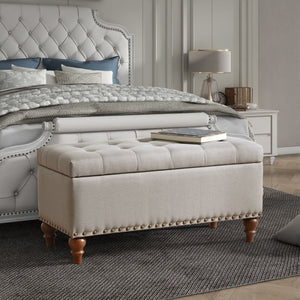 Upholstered Ottoman With Storage And Rivet Trim