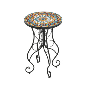 Round Ceramic Outdoor Side Table, Colorful + Black