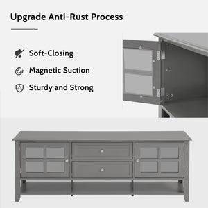 TV Stand, Entertainment Center With Dual Drawers And Hidden Storage, Cabinet With Soft Closing Doors And Sleek Panel Design
