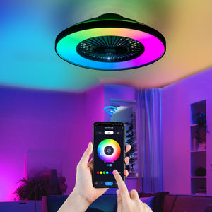 23-Inch Black and White Ceiling Fan Light with LED RGB