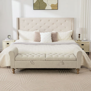 Napped Storage Bench With Rolled Armrest - Griege