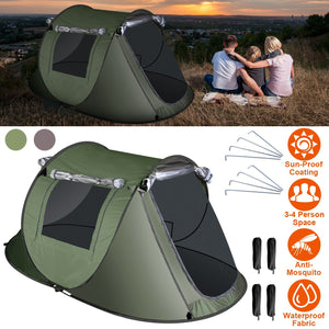 3-4 Person Pop Up Tent Automatic Setup Camping Tent Waterproof Instant Setup Tent with 2 Mosquito Net Windows Carrying Bag for Hiking Climbing Adventu