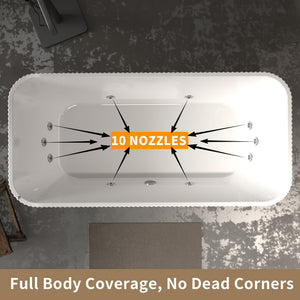 67" Rectangle Linear Acrylic Massage Whirlpool Freestanding Bathtub