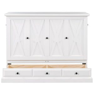 Solid Pine Murphy Bed Chest Cube Cabinet Bed With Charging Station And Large Storage Drawer For Home Office Or Small Room