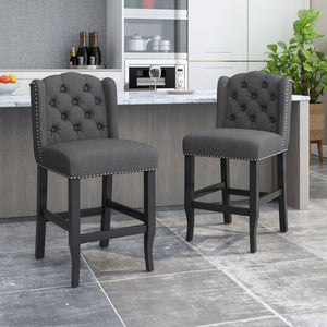 Vienna Fabric Tufted Counter Stool With Nailhead Accents (Set of 2)