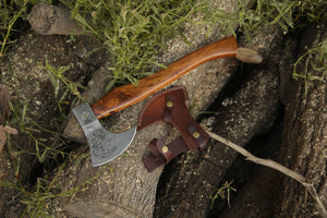 Damascus Viking Axe, Damascus Steel Axe With Leather Sheath, Darkwood Handle Axe, Viking Hatchet, Camp Axe