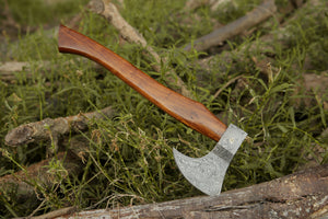 Damascus Viking Axe, Damascus Steel Axe With Leather Sheath, Darkwood Handle Axe, Viking Hatchet, Camp Axe