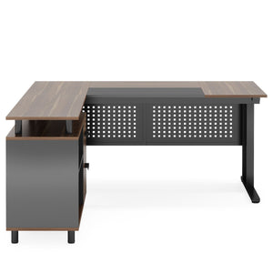 L-Shaped Executive Desk With File Cabinet, Office Workstation With Drawers, Shelves & Storage