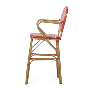 Outdoor Wicker and Aluminum French Barstools, Set of 2