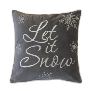 Let It Snow Embroidered Cotton Throw Pillow