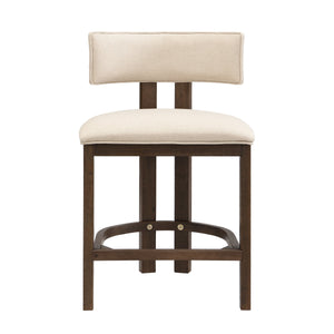 26" Counter Height Bar Stool, Upholstered Counter Stools (Set of 2) - Walnut & Beige