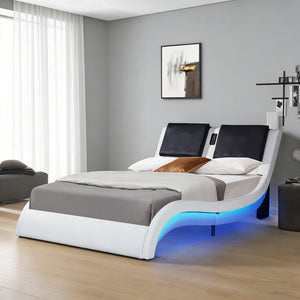 Platform Bed Frame With LED Lighting, tooth Music, Vibration Massage