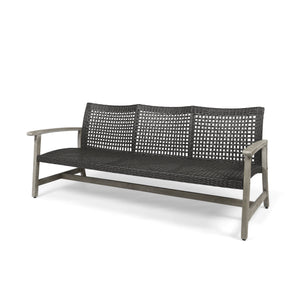Outdoor Acacia Wood Wicker 3 Seater Sofa