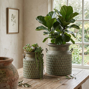 S/2 Iron Milk Jug Planters with Textured Green Finish