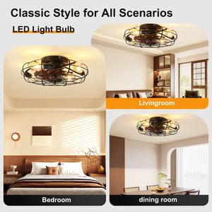 19.7" Industrial Caged Ceiling Fan with Light