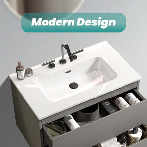 Glossy White Ceramic Integrated Sink