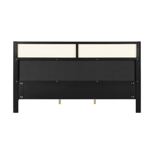 King Size Bed Frame with Black Frame and Green Upholstered Headboard