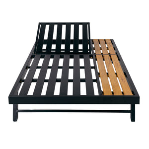 Black Iron + Teak Finish Wood Chaise Lounge Frame
