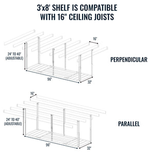 3' x 8' Faber Overhead Garage Storage with Hooks | Holds 700 lbs
