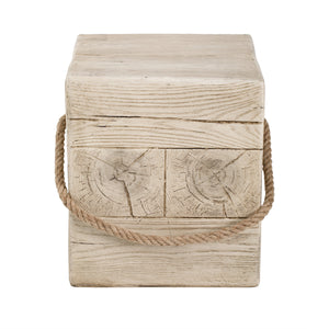 Outdoor Wood Grain Square MGO Side Table with Simulated Braided Cord