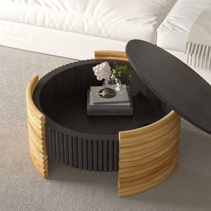 Modern Colorblocked Striped Coffee Table With Flip Top Storage