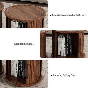 2Piece Round Coffee Table Set, Modern Nesting Side Tables with Sliding Door Storage