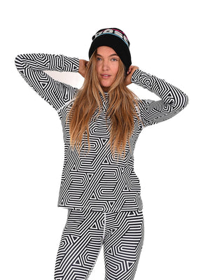 Fall Line Black & White Womens Baselayer Top - TRAPSKI