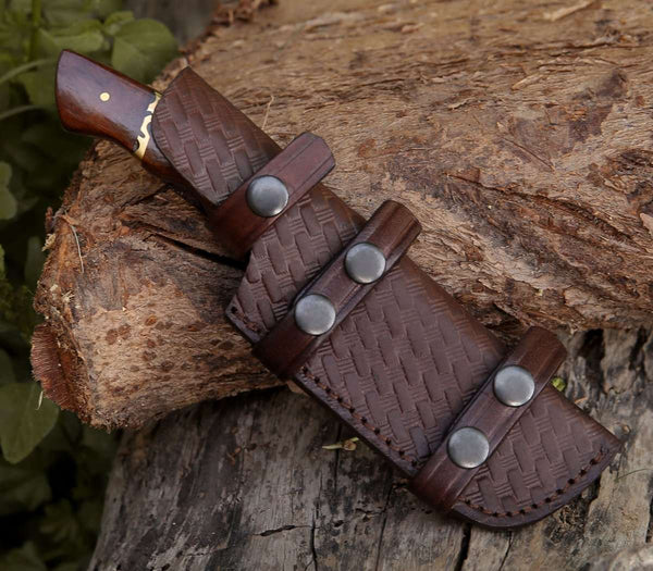 Fang Damascus Camp Knife with Rose Wood Handle