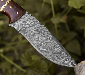 Fang Damascus Camp Knife with Rose Wood Handle - TRAPSKI