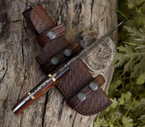 Fang Damascus Camp Knife with Rose Wood Handle - TRAPSKI