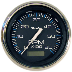Faria Chesapeake Black 4" Tachometer w/Hourmeter - 6000 RPM (Gas) (Inboard) - TRAPSKI