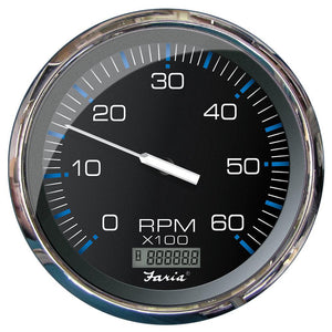 Faria Chesapeake Black 5" Tachometer w/Digital Hourmeter - 6000 RPM (Gas) (Inboard) - TRAPSKI