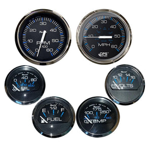 Faria Chesapeake Black w/Stainless Steel Bezel Boxed Set of 6 - Speed, Tach, Fuel Level, Voltmeter, Water Temperature Oil PSI - Inboard Motors - TRAPSKI