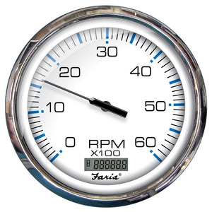 Faria Chesapeake White SS 5" Tachometer w/Digital Hourmeter - 6000 RPM (Gas) (Inboard) - TRAPSKI