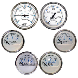 Faria Chesapeake White w/Stainless Steel Bezel Boxed Set of 6 - Speed, Tach, Fuel Level, Voltmeter, Water Temperature Oil PSI - Inboard Motors - TRAPSKI