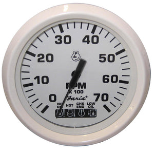 Faria Dress White 4" Tachometer w/Systemcheck Indicator - 7000 RPM (Gas) (Johnson / Evinrude Outboard) - TRAPSKI