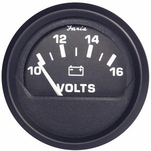 Faria Euro Black 2" Voltmeter (10-16 V) - TRAPSKI