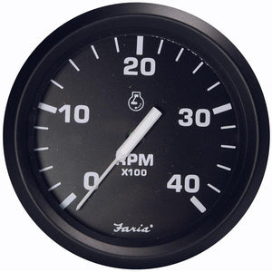 Faria Euro Black 4" Tachometer - 4000 RPM (Diesel - Magnetic Pick-Up) - TRAPSKI