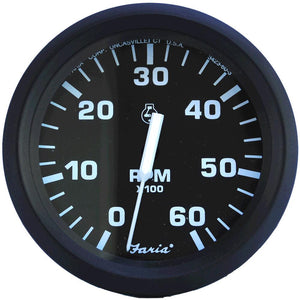 Faria Euro Black 4" Tachometer - 6,000 RPM (Gas - Inboard & I/O) - TRAPSKI