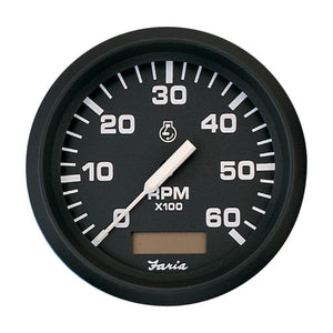 Faria Euro Black 4" Tachometer w/Hourmeter - 6,000 RPM (Gas - Inboard) - TRAPSKI