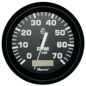 Faria Euro Black 4" Tachometer w/Hourmeter - 7,000 RPM (Gas - Outboard) - TRAPSKI