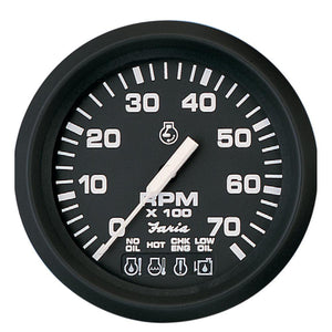 Faria Euro Black 4" Tachometer w/Systemcheck 7000 RPM (Gas) f/ Johnson / Evinrude Outboard) - TRAPSKI
