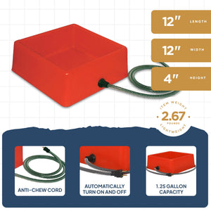 Farm Innovators 1.25 Gallon 60W Electric Heated Pet Water Bowl, Red (2 Pack)