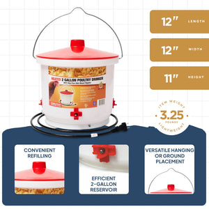 Farm Innovators Heated 2 Gallon Poultry Water Bucket Drinker, White/Red (3 Pack) - TRAPSKI