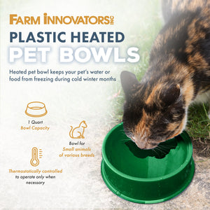 Farm Innovators QT-1 1 Quart Electric Heated Pet Water Bowl, 25 Watt, Green