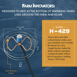 Farm Innovators H-429 1500 Watt Cast Aluminum Submergible Water Deicer (4 Pack)