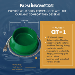 Farm Innovators QT 1 25 Watt 1 Qt Electric Heated Pet Water Bowl, Green (2 Pack)
