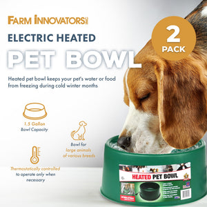 Farm Innovators P-60 1.5 Gallon Electric Heated Pet Water Bowl, 60 Watt, 2 Pack